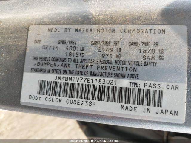 JM1BM1V77E1183021 Mazda MAZDA3