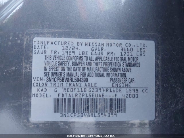 3N1CP5BV8RL594399 Nissan Kicks S Xtronic Cvt