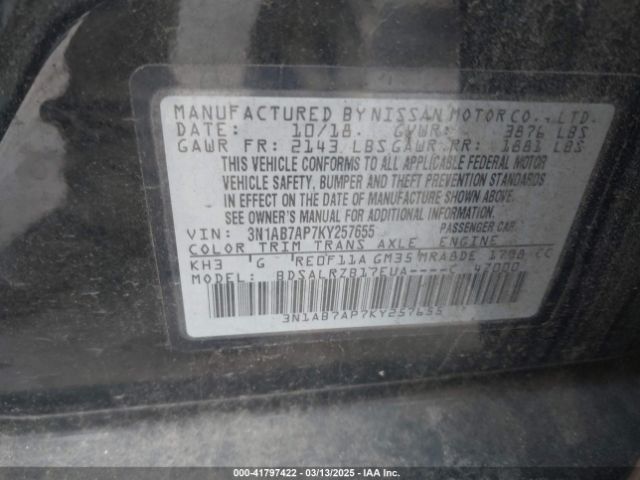 3N1AB7AP7KY257655 Nissan SENTRA SR