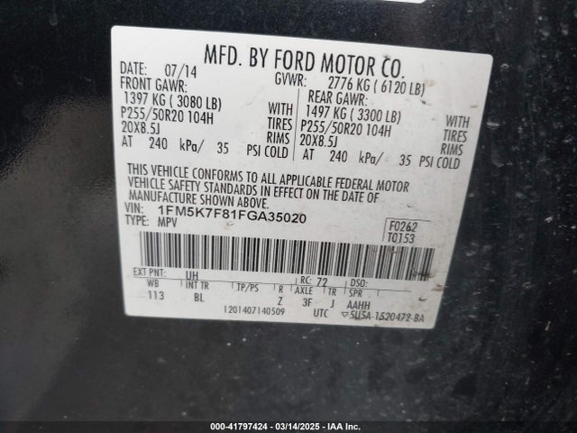 1FM5K7F81FGA35020 Ford Explorer Limited