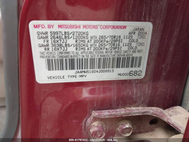 2004 MITSUBISHI MONTERO JA4MW51S04J008915 Photo 8