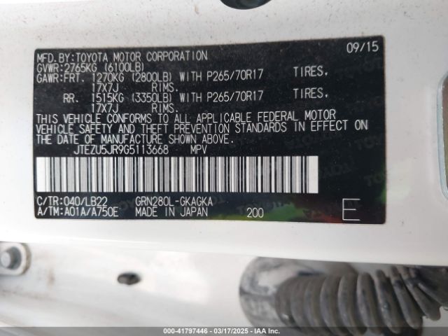 JTEZU5JR9G5113668 Toyota 4runner Sr5 Premium