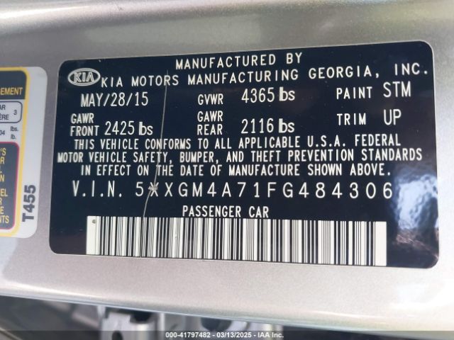 5XXGM4A71FG484306 KIA Optima Lx
