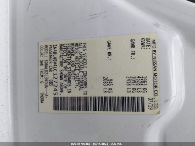 1N4BL4BV4LC127245 Nissan Altima S Fwd