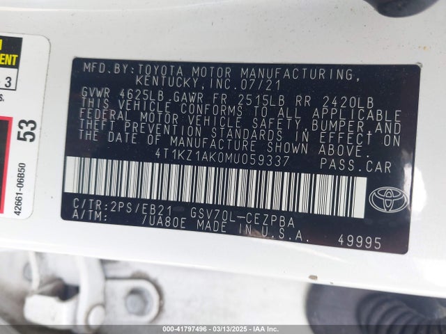 4T1KZ1AK0MU059337 Toyota CAMRY TRD