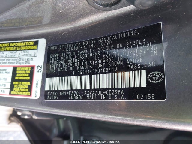 4T1G11AK3MU408410 Toyota CAMRY SE