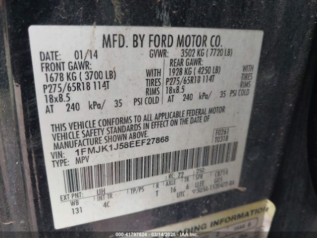 1FMJK1J58EEF27868 Ford Expedition El Xlt