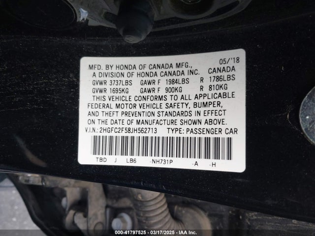 2HGFC2F58JH562713 Honda Civic Lx