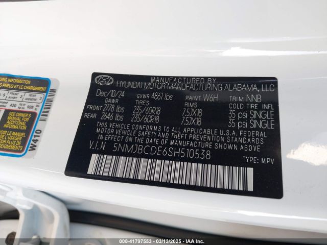5NMJBCDE6SH510538 Hyundai TUCSON SEL