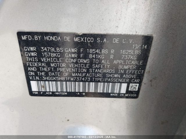 3HGGK5H81FM737473 Honda Fit Ex/ex-l