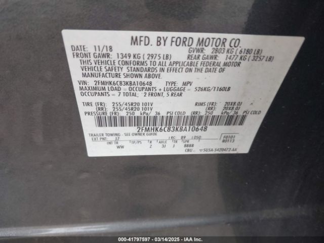 2FMHK6C83KBA10648 Ford FLEX SEL