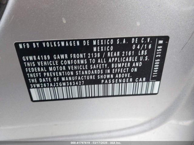 3VW267AJ2GM363427 Volkswagen Jetta 1.4t S
