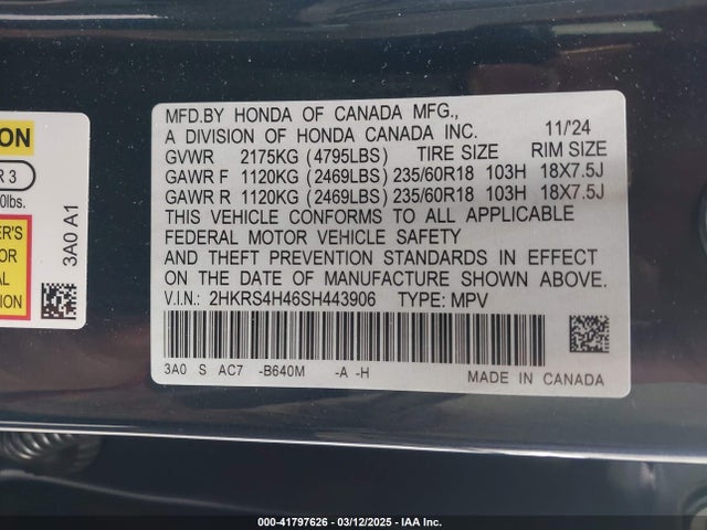 2HKRS4H46SH443906 Honda l15be