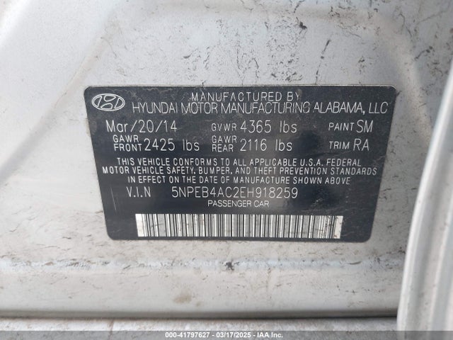 5NPEB4AC2EH918259 Hyundai gamma