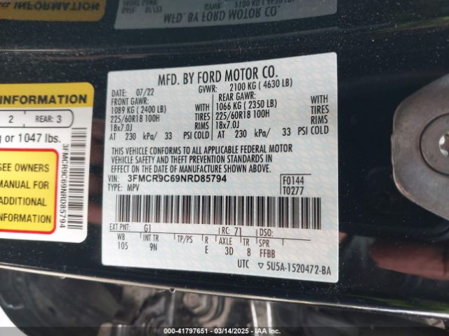 3FMCR9C69NRD85794 Ford Bronco Sport Outer Banks