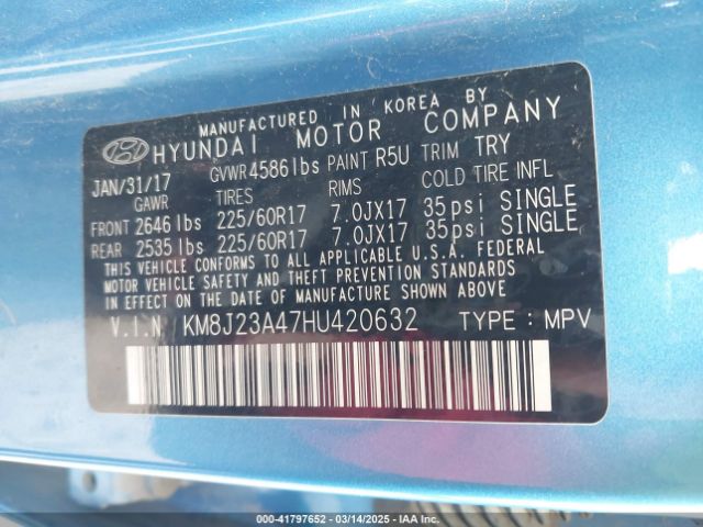 KM8J23A47HU420632 Hyundai TUCSON SE