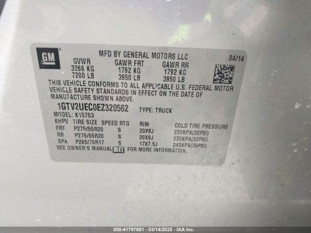 1GTV2UEC0EZ320562 GMC Sierra 1500 Sle