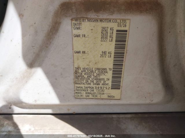 1N4AL3AP9GN349752 Nissan Altima 2.5/2.5 S/2.5 Sl/2.5 Sr/2.5 Sv