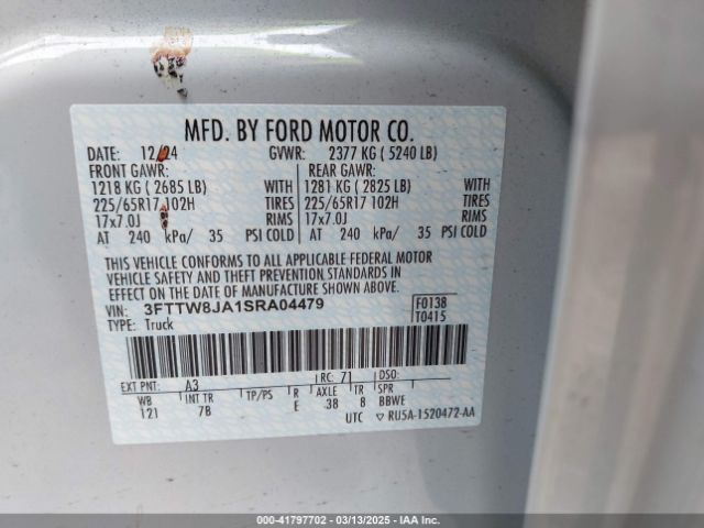 3FTTW8JA1SRA04479 Ford Maverick Xlt