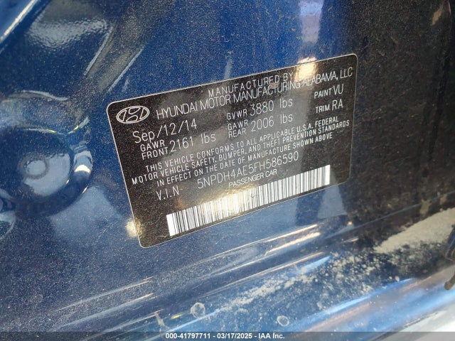 5NPDH4AE5FH586590 Hyundai ELANTRA SE