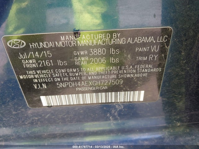 5NPDH4AEXGH727509 Hyundai Elantra Value Edition