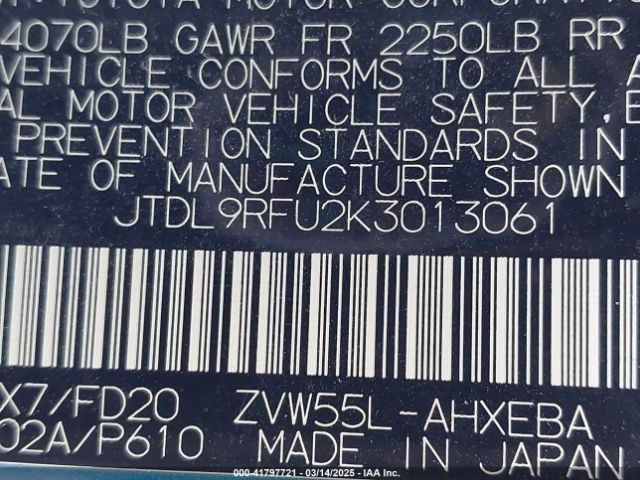 JTDL9RFU2K3013061 Toyota Prius Le