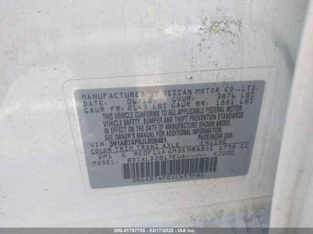 3N1AB7AP0JL659481 Nissan SENTRA SV