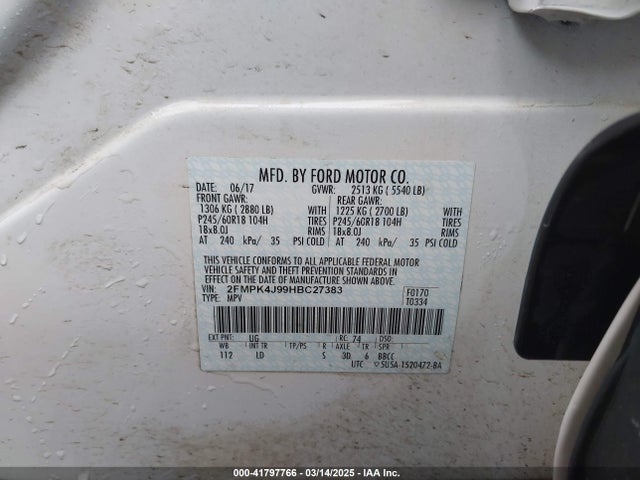 Ford 2.0l gtdi 2017 2FMPK4J99HBC27383 Image 9