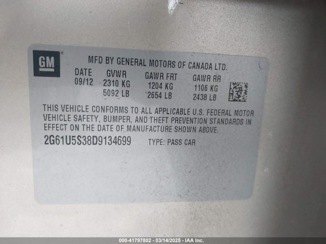 2013 CADILLAC XTS 2G61U5S38D9134699 Photo 8