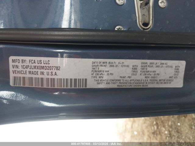 1C4PJLMX0MD207782 Jeep Cherokee 80th Anniversary Fwd