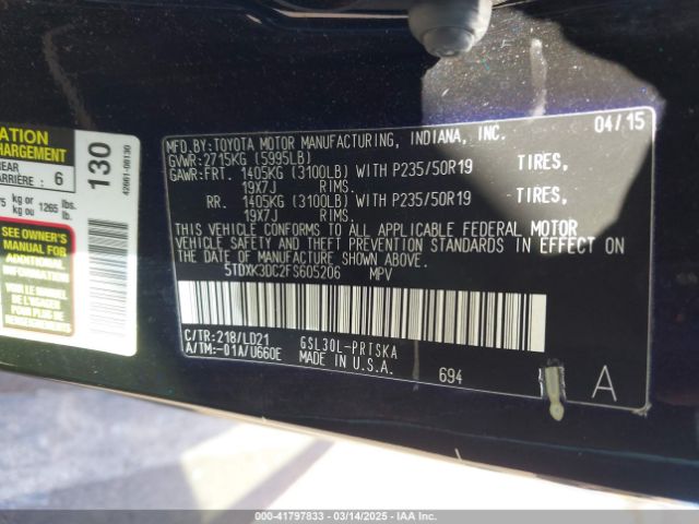 5TDXK3DC2FS605206 Toyota Sienna Se 8 Passenger/se Premium 8 Passenger