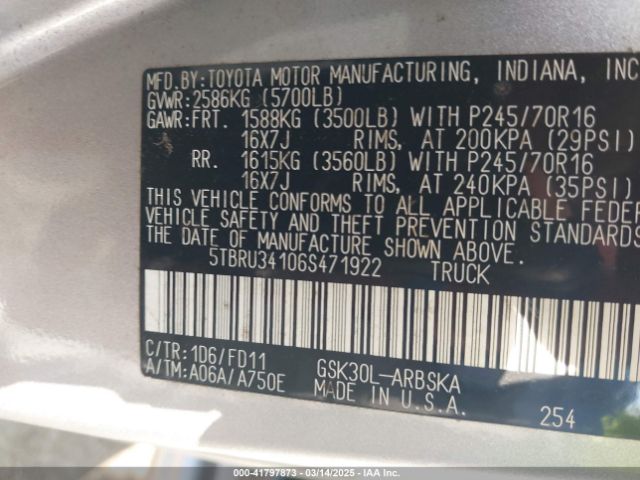 2006 TOYOTA TUNDRA 5TBRU34106S471922 Photo 8
