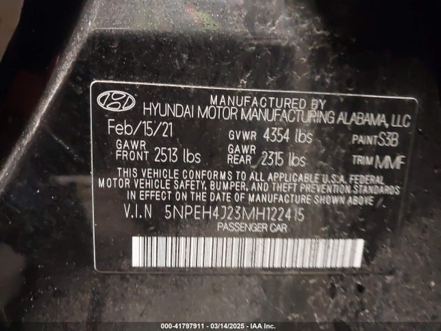5NPEH4J23MH122415 Hyundai Sonata Limited