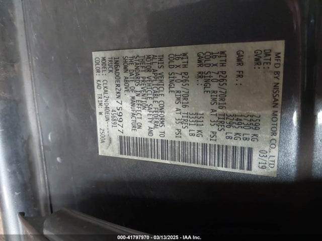 1N6AD0ER2KN759977 Nissan 2019