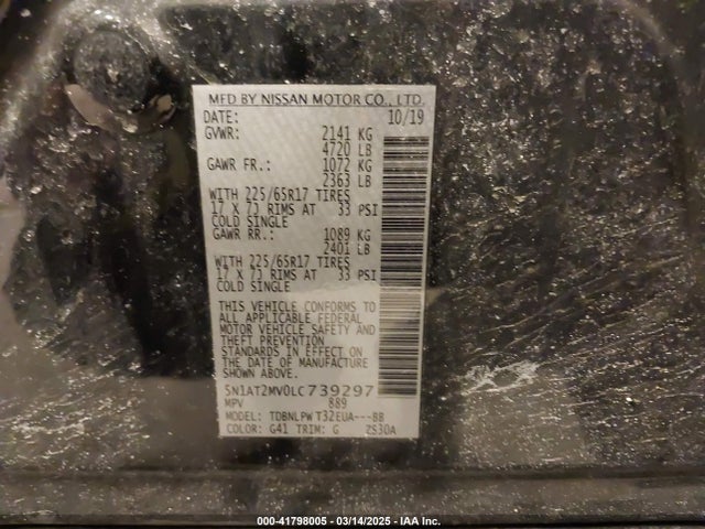 5N1AT2MV0LC739297 Nissan Rogue S Intelligent Awd