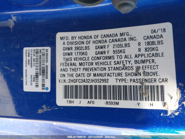 Honda Civic Ex-t 2018 2HGFC3A32JH352992 Image 9