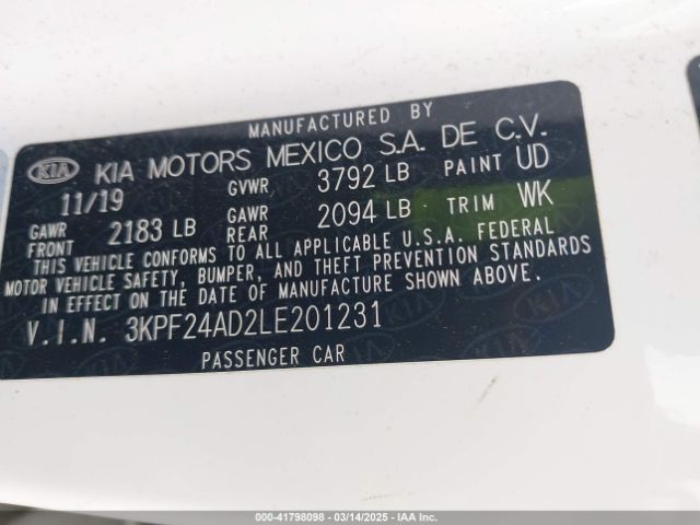 3KPF24AD2LE201231 KIA Forte Lxs