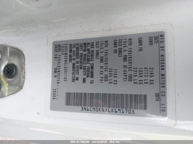 3N6CM0KNXLK691705 Nissan Nv200  Cargo Sv Xtronic Cvt
