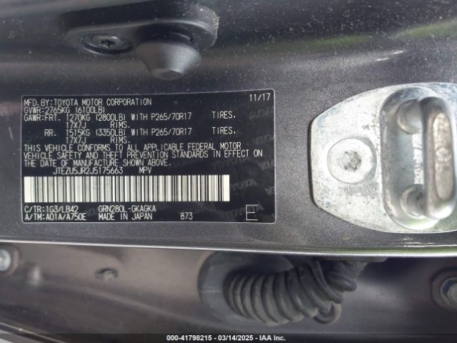 JTEZU5JR2J5175663 Toyota 4runner Sr5 Premium