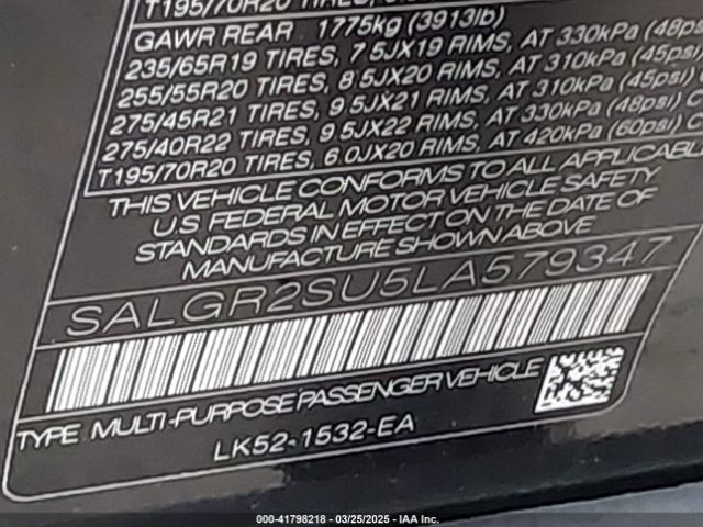 SALGR2SU5LA579347 Land Rover Range Rover
