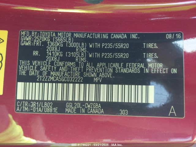 2T2ZZMCA5GC032222 Lexus RX 350