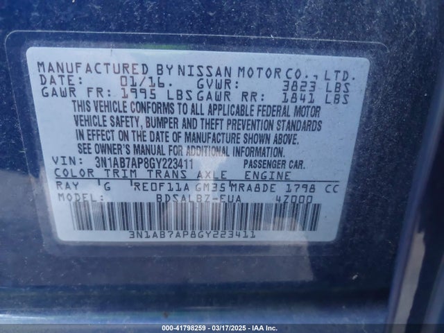 3N1AB7AP8GY223411 Nissan SENTRA S