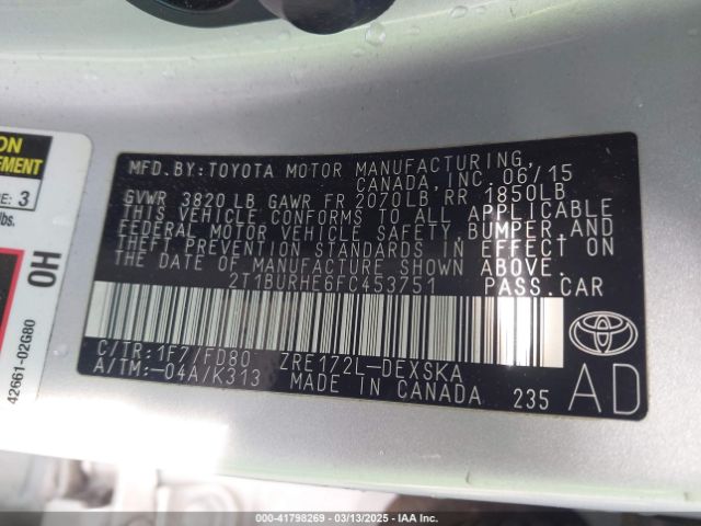 2T1BURHE6FC453751 Toyota Corolla S Plus