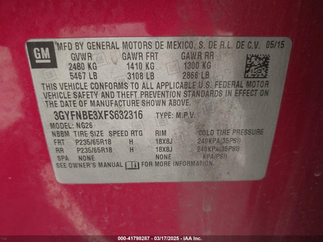 2015 CADILLAC SRX 3GYFNBE3XFS632316 Photo 8