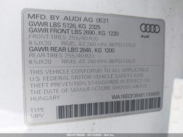 WA1EECF35M1139805 Audi Q3 Premium Plus 45 Tfsi S Line Quattro Tiptronic