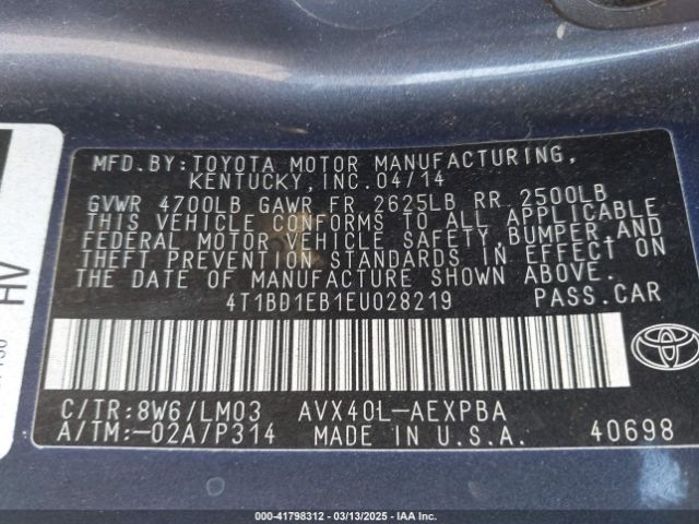 4T1BD1EB1EU028219 Toyota Avalon Hybrid Limited
