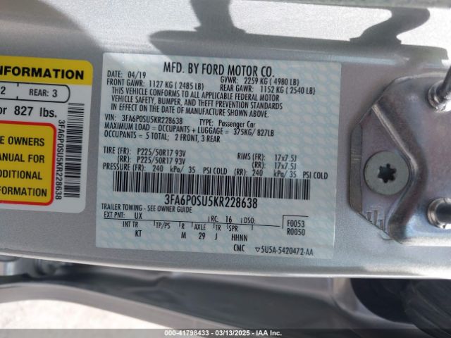 3FA6P0SU5KR228638 Ford Fusion Energi Titanium