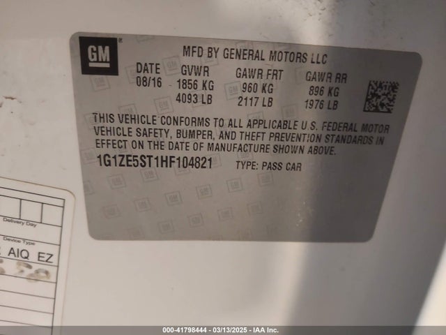 1G1ZE5ST1HF104821 Chevrolet MALIBU 1LT