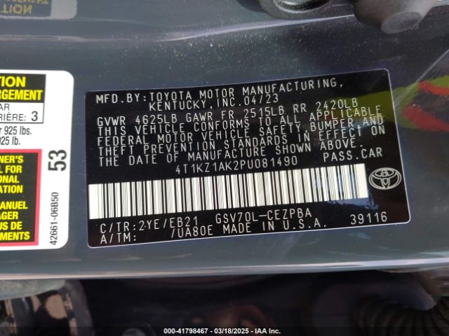 4T1KZ1AK2PU081490 Toyota CAMRY TRD