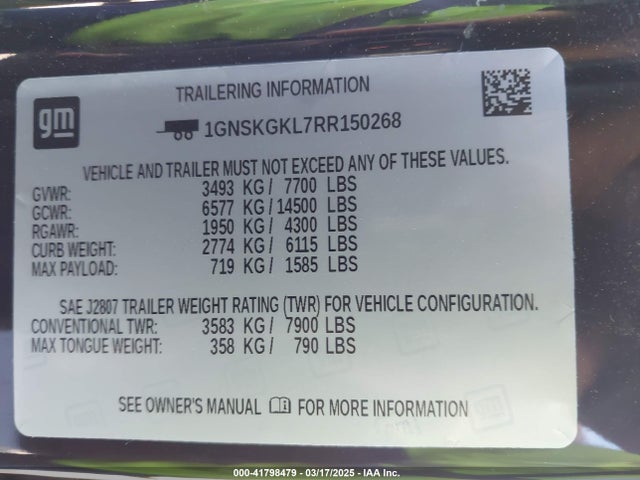 1GNSKGKL7RR150268 Chevrolet Suburban 4wd High Country